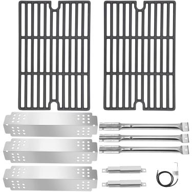 Imagem de Criditpid Peças de reposição para churrasqueira Charbroil 463722315, placa térmica de aço inoxidável, queimadores, tubos cruzados e grelhas de ferro fundido para churrasqueiras Charbroil 463770915