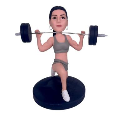 Imagem de Barbell feito à mão para entusiastas do fitness de argila que balança a cabeça da sua foto, presente ideal para frequentadores de academia que buscam força exibindo pose de força e treino zelo