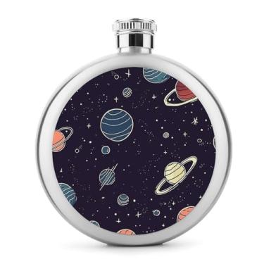 Imagem de Cantil de aço inoxidável, estampa de planeta espacial, frasco de metal, clássico, cantil, garrafa de viagem, garrafa portátil de licor