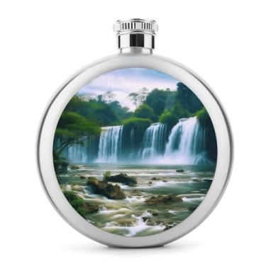 Imagem de Cantil de aço inoxidável, impressão de cenário de cachoeira, clássico, cantil, cantil, cantil, cantil, portátil, cantil de metal