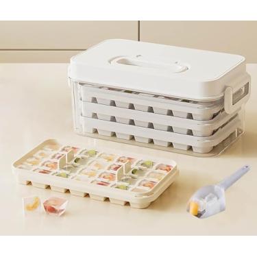 Imagem de Bandejas de gelo com tampas, concha e balde de gelo, 28/84 peças, molde portátil de silicone para cubos de gelo com caixa de gelo reutilizável para geladeira (branco, 3 camadas (84 peças))