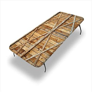 Imagem de Toalha de mesa retangular rústica, porta de madeira tradicional com fotografia antiga de casa de fazenda, vertical e pranchas, capa de mesa de 76 cm x 243 cm para mesa dobrável de 1,8 m, marrom claro