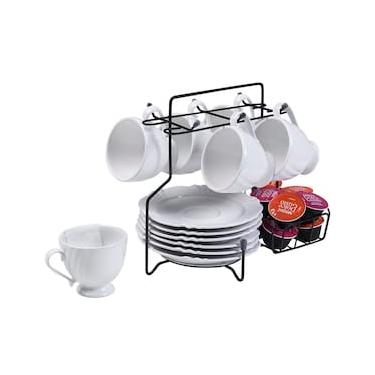 Imagem de Suporte para Xícaras Pires e Cápsulas Café Utimil Preto com 6 Ganchos 25x19x29,5cm