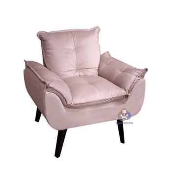 Imagem de Poltrona/cadeira Decorativa Glamour Veludo Rosa Nude Com Pés Quadrado Rosa Nude