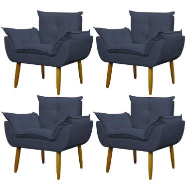 Imagem de Kit 4 Poltronas Decorativa Sala E Quarto Opala Suede Herrero Cor:azul Marinho