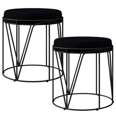 Imagem de Kit 02 Puffs Aramado Preto Zaya L02 Suede Preto