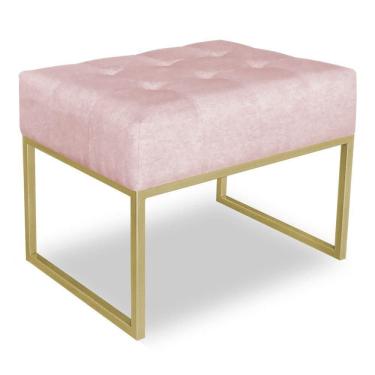 Imagem de Puff Lisa Suede Base Metálica Industrial Dourado Rosa Bebê