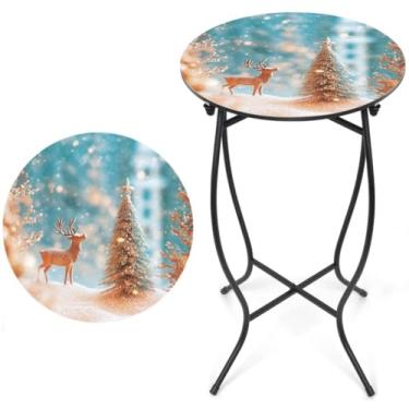 Imagem de Mesa lateral externa, 35,5 cm de diâmetro e 53,3 cm de altura, suporte de plantas, mesa lateral pequena para ambientes internos e externos, resistente ao clima, sala de estar, pátio, varanda, jardim