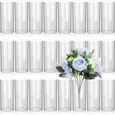 Imagem de Ninehaoou 24 vasos cilíndricos de vidro para centros de mesa, vaso de flores com nervuras transparentes de 15 cm para decorações de festa de casamento, decoração de casa interna