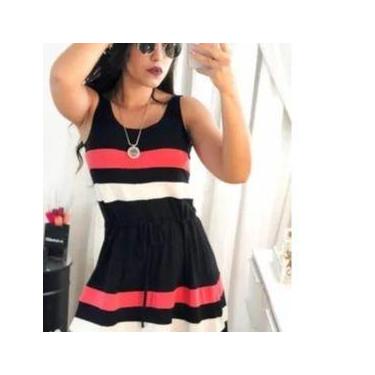 Imagem de Vestido Feminino Básico Listrado Casual Midi Adulto Manga Regata - NoB