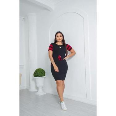 Imagem de Vestido Feminino Adulto De Malha Midi Com Bolso Manga Curta Básico Cas