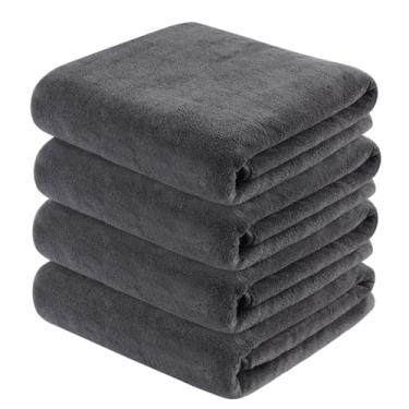 Imagem de KinHwa Toalha de banho de microfibra extra grande absorventes toalhas de banho macias para esportes, fitness, spa, natação, 2 pacotes 76 x 152 cm (cinza escuro, 76 x 152 cm, 4 peças)