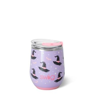 Imagem de Swig Life Copo de vinho de 340 g com tampa, aço inoxidável de Halloween, pode ser lavado na lava-louças, portátil, copo de vinho com isolamento triplo (soletrado)