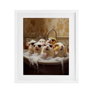 Imagem de Stupell Industries Porquinhos-da-índia em banho de espuma impressão emoldurada branca sob vidro design de Jim Baldwin, 40,6 x 33,5