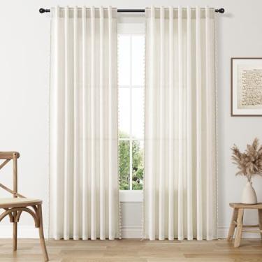 Imagem de Cortinas de linho Boho 203 cm de comprimento, 2 painéis para sala de estar, quarto, creme, natural, boêmia de fazenda, borlas, bege, semitransparente, filtragem, luz, linho, chique, rústica, cortina