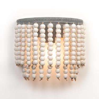 Imagem de JCPYIUL Arandela de parede boho, arandela vintage art déco interna, arandelas de corredor com fio, iluminação de parede para entrada de quarto e sala de estar (conta de madeira branca)