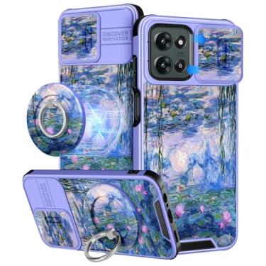 Imagem de Buleens Capa para Moto G 2025 - Design fofo com suporte de anel e capa de câmera para mulheres meninas estética feminina Kawaii azul lírio de água capa de telefone para Motorola Moto G 2025 capa