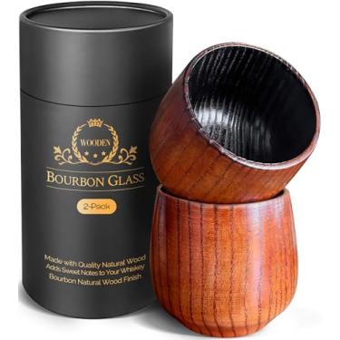 Imagem de Copo de bourbon de madeira carbonizada, presentes de bourbon para homens – Conjunto de copos de madeira à moda antiga de 355 ml, copo de uísque | Presentes de aniversário para homens, pai ou irmão