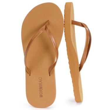 Imagem de MORMIRAC Chinelo feminino de couro fino confortável verão praia tanga suporte arco antiderrapante, Natural, 41