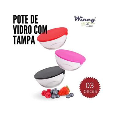 Imagem de Conjunto de 3 Potes de Vidro com Tampa de Plástico Cozinha - Wincy Cas