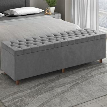 Imagem de Recamier Baú Estofado King 193cm Indra Veludo Cinza Z04 - Mpozenato, C