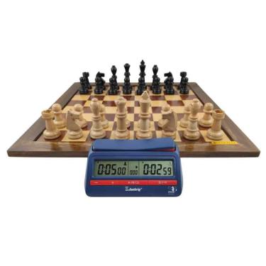Imagem de Tabuleiro Luxo + Peças de Xadrez em Madeira Nobre + Relógio Digital - 1021688