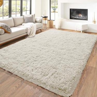 Imagem de MOONLIGHT20015 Tapetes de área de 15 x 23 cm para sala de estar - Tapete grande grande macio branco felpudo para quarto, berçário, tapete felpudo de pelúcia para crianças, meninos e meninas, decoração