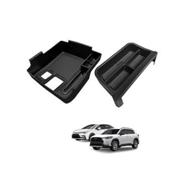 Imagem de Muslogy Organizadores de console central compatíveis com Toyota Corolla 2020-2025 e 2022-2025 Corolla Cross Accessories Painel Inserção atrás da tela de 20.3 cm e bandeja de console central 2 peças