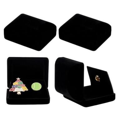 Imagem de PH PandaHall Caixa de exibição de crachá de veludo, caixa de exibição de moeda preta para exibição de joias e alfinetes de lapela, caixas de presente para armazenamento de crachás para coleção de