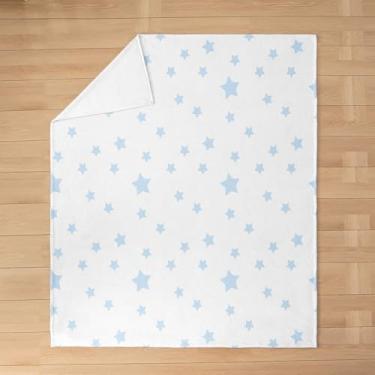 Imagem de Cobertor de flanela infantil com estrelas azuis, céu estrelado, desenho animado, cobertor de cama sonhador para meninas e mulheres, cobertor de lã geométrico, cobertor felpudo simples e chique