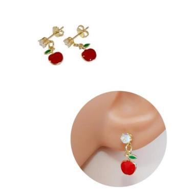 Imagem de Brinco Infantil Pingente Maçã Folheado Ouro 18k - MIXFOLHEADOS