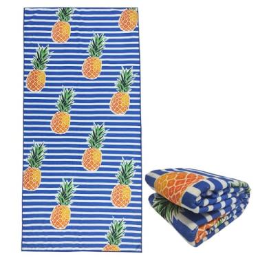 Imagem de stampringt Toalhas de praia de abacaxi listradas azuis extra grandes para adultos, tecido felpudo grosso de microfibra grande grande à prova de areia secagem rápida 76 x 152 cm
