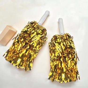 Imagem de 2 peças de pompons dourados para líderes de torcida para esquadrões esportivos, festa de dança, futebol, basquete, espírito de apresentação, celebração