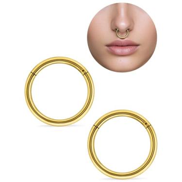 Imagem de Anéis de nariz articulados de aço cirúrgico 316L 18G 16G 14G com enchimento de ouro 14K para narina, septo, cartilagem, hélice, brincos, orelha, daith, tragus, torre, concha, lábio, orelha, joia, 6-16