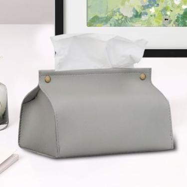 Imagem de Caixa de papel toalha grande armazenamento criativo com botões caixa de lenços de carro suporte de guardanapo de couro PU suporte de lenços de escritório (cinza)