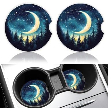 Imagem de Pacote com 2 porta-copos de carro, suporte de copo de cerâmica lunar de 6 cm, porta-copos absorvente universal automático, antiderrapante, com base e entalhe de dedo, conjuntos de acessórios