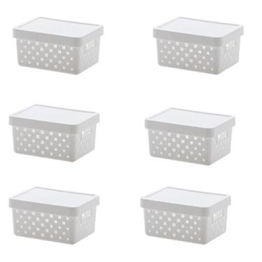 Imagem de Kit 6 Cestos Organizador Quadratta 19x14x10 Branco Paramount