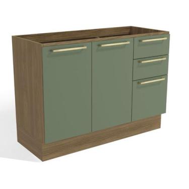 Imagem de Balcão de Pia Botanic Kappesberg M624 2 Portas 3 Gavetas Nogueira e Ve