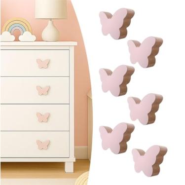 Imagem de 6 Puxadores Borboleta Rosa Infantil Cômoda Móveis Porta Gaveta Quarto