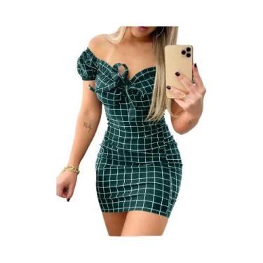 Imagem de Saia Curta Sexy com Detalhes em Grade - Estilo Verão, BR-G, Verde escu