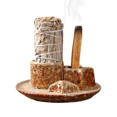 Imagem de Suporte para queimador de incenso – Tigela com suporte de cone de incenso, queimador de ornamento de cerâmica multifuncional para estantes de livros, spa, apartamentos, relaxamento, hotel, café, cama