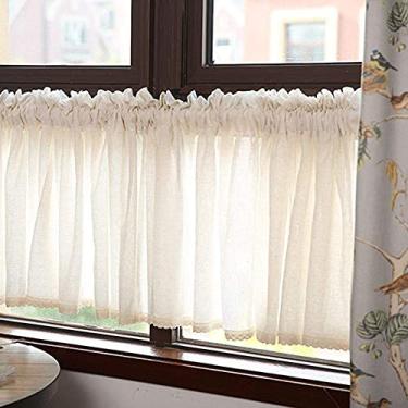 Imagem de Cortina de renda de algodão e linho bege para cozinha, cortinas de café, cortinas de cozinha, cortinas de rede de café, cortinas curtas, 106,3 x 19,7 pol. (270 x 50 cm)