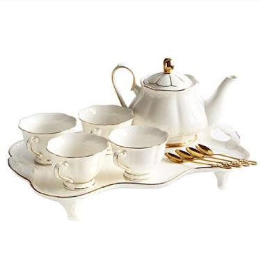 Imagem de Conjunto de chá com bule de chá, conjunto de 4 xícaras de chá de porcelana com colheres, bule branco, bandeja de servir