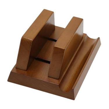 Imagem de Ysyqkn Suporte Vertical Ajustável de Madeira Antiderrapante para Celular E Tablet, Ideal para Mesas, Marrom Escuro, Tamanho real