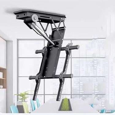 Imagem de Suporte de parede para TV - Suporte de TV de teto ajustável, elevador de TV suspenso oculto, elevador de TV elétrico telescópico com elevação automática, flip down de 0-85°, serve para TVs de 50 a 90
