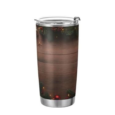 Imagem de Blueangle Copo isolado a vácuo de aço inoxidável de 590 ml com tampa e canudo, caneca de viagem para galhos de árvore de Natal para bebidas quentes e frias (295)