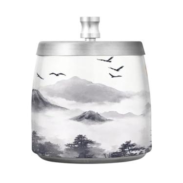 Imagem de SEHANY Cinzeiro Majestic Mountain Peak com tampa para cigarros, à prova de vento, sem fumaça, aço inoxidável, cinzeiros para uso interno e externo, grande, inodoro, para fumantes, decoração de
