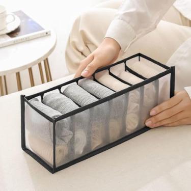 Imagem de Pacote com 1 organizador de roupa íntima com 7 compartimentos – Divisor de gaveta de malha dobrável para meias e lingerie, armazenamento portátil para casa, armário e viagem (preto)