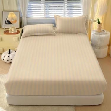 Imagem de Jogos De Lençol Com Elástico Listrado 400 Fios Solteiro 2 Peças Casal e Queen 3 Peças(Avelã,SOLTEIRO 02 Pecas)