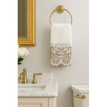 Imagem de Kit 2 Toalhas para Lavabo com Renda Richelieu do Ceará, Branco e Creme, 38x80cm e 30x68cm